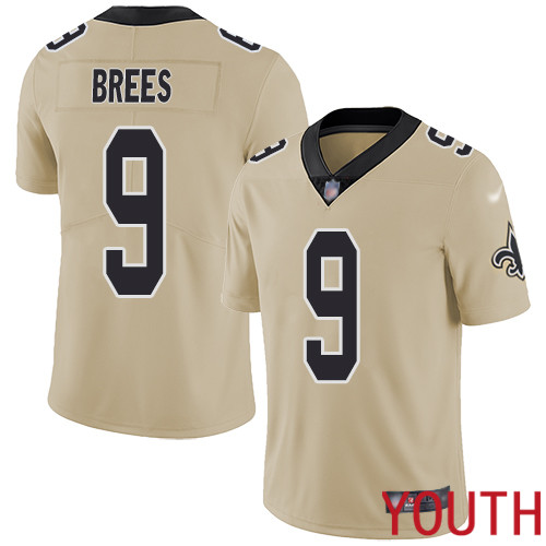 New Orleans Saints Limited Gold Youth Drew Brees Jersey NFL Football #9 Inverted Legend Jersey
